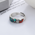 wholesale S925 Silver Antique Matte Enamel Process Resin Lotus Koi Fish Ring Ethnic Style Vintage Ring-0-1