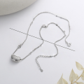 wholesale S925 sterling silver petite and fresh love bean pendant with cross and green zirconia necklace, a stylish collarbone chain-0-3
