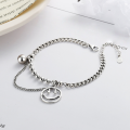 wholesale S925 Sterling Silver Korean-style Retro Trendy Smiley Bead Fringe Bracelet with Woven Beads and Irregular Accessory-0-0