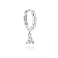 wholesale S925 Sterling Silver With Natural Moonstone Claw-set Pendant Ear Cuffs, Featuring Zircon Accents For A Korean-style, Niche, And Premium Look-Single platinum #3&gt;925 silver