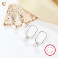 wholesale Metal: 925 Sterling Silver Long Minimalist Hoop Earrings with Natural Pearls for Women, High-End Design Wholesale Jewelry-0-1
