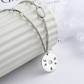 wholesale Metal: S925 Sterling Silver Round Pendant Letter Necklace Korean Style Women's Ins Trendy Personality Retro Versatile Thai Silver Hip-hop Sweater Chain-0-0