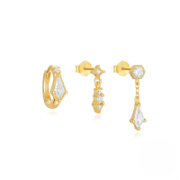 wholesale S925 Sterling Silver Geometric Zirconia Tassel Earring Set With Crystal-embellished Petal Design-3-piece set - Gold#4&gt;925 silver