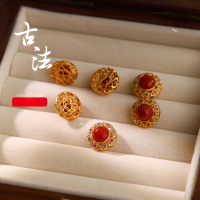 wholesale S925 Silver Ancient Gold with Red Zircon Inlaid Beads and Red Agate Accent Pendant for DIY Bracelet Necklace Accessories-Red zircon Nanhong