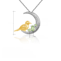 wholesale S925 Silver Designer Chinese Style Gemstone Pendant, Bird and Crescent Moon Design with Natural Peridot Necklace-0-4