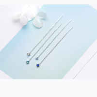 wholesale S925 Sterling Silver Single Diamond Ear Thread for Women, Korean Style Fashion Sweet and Simple Long Ear Chain E7733-S925 Tremella Thread Dark Blue 925 Silver