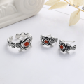 wholesale S925 Sterling Silver Vintage Retro Rose Three-Dimensional Textured Growth Design Artistic Style Adjustable Ring for Women-0-1