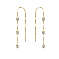 wholesale S925 Sterling Silver Box Chain Tassel Triple Inlaid Zircon Ear Wire Earrings, Korean Style Elegant Personality Outfit Earrings For Women-Gold 925 silver