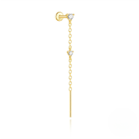 wholesale S925 Sterling Silver Geometric Octagram Stud Earrings With Chain Tassel And Crystal Accents-Single gold #2