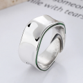 wholesale S925 Sterling Silver Avocado Fill Enamel Wide Wave Irregular English Open Ring-0-0