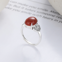 wholesale S925 Sterling Silver Vintage Antique Red Agate Ruyi Pattern Open Ring with Classic Elegance-YFJ1145/approx. 3.2g>Adjustable opening