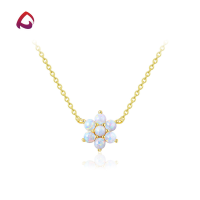 wholesale S925 Silver Japanese Minimalist Floral Round Opal Necklace Women's Synthetic Opal OPAL Jewelry-17B White Opal