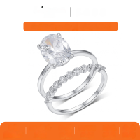 wholesale S925 Silver Oval Center Stone Double Ring Women's Fashion Versatile Wedding Band Ebay Best Seller-Gold 4.5 carats (with certificate) >8 US