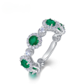 wholesale S925 Sterling Silver Women's Luxury Lab-Grown Emerald Ring Full Diamond Micro-Paved Band High-End Index Finger Ring Wholesale-0-0