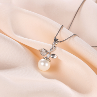 wholesale S925 Sterling Silver Korean New Leaf Collarbone Chain Pearl Necklace Accessory Fashionable Micro-Inlaid Zircon Shell Pearl Pendant for Women-Single Pendant - Without Chain>925 Silver