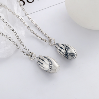 wholesale Vintage Silver Plated Antique Style Auspicious Two-Handed Lotus Buddha Hand Pendant Ethnic DIY Necklace-YP133M/Single Pendant A Approx. 10.8g 925 Silver