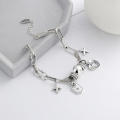 wholesale S925 sterling silver heavy-duty multi-element cross bracelet, trendy and stylish hip-hop fashion accessory for women-0-2