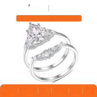 wholesale S925 gold-plated waterdrop main stone crown-style moissanite double-ring stackable ring for women, luxurious and elegant bestseller-White gold 2.0 carats (with certificate) >7 US