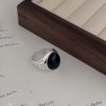 wholesale S925 Silver Black Agate Adjustable Ring for Women, Korean Ins Trendy New Style, Niche and Unique High-End Finger Ring-0-1
