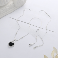 wholesale S925 Sterling Silver Black and White Double-sided Shell Heart Pendant Necklace Korean-style Light Luxury Design Collarbone Chain-0-3