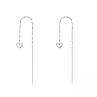 wholesale S925 Sterling Silver Mini Tassel Chain Heart Versatile Ear Thread Earrings, Korean Japanese Style, Small Batch Design-Platinum 925 silver