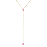 wholesale S925 Sterling Silver Y-shape Zircon Accent Everyday Layering Collarbone Necklace-Gold-Rose Red Diamond 925 Silver