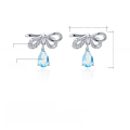 wholesale S925 Sterling Silver Vintage Sweet Elegant Bow Knot Inlaid with Natural Colored Gemstone Crystal Earrings-0-8