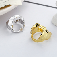 wholesale S925 Sterling Silver Irregular Exaggerated Personality Openwork Opening Ring French Ins Minimalist Style Ring for Women-DJ1049/Gold color Approx. 6.32g &gt; Opening adjustable