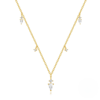 wholesale 925 Sterling Silver Geometric Marquise Zircon Accent Tassel Necklace, Ins Style, Sparkling And Versatile-Gold 925 silver