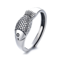wholesale S925 silver vintage distressed koi ethnic-style creative and versatile trendy open ring-0-4