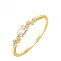 wholesale 9K Gold European Vintage Blue Moonstone Zircon Ring, Light Luxury Minimalist Slim Stackable Ring, Yili Jewelry-9K Gold Blue Moonlight + White Zirconium