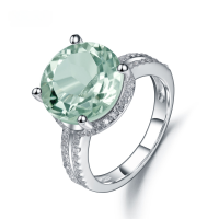 wholesale S925 Sterling Silver Natural Green Amethyst Ring, High-End Fashion Elegant Luxury Inlaid Natural Colored Gemstone Ring-Natural Green Amethyst Ring  US Size 7