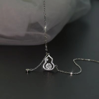 wholesale S925 Sterling Silver Fu Character Gourd Necklace for Women, New Style Versatile Necklace, Small Exclusive Design High-End Choker-Platinum 925 silver