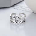 wholesale S925 Sterling Silver European-style Letter D Chain Link Plaid Hollow Double Layer Stackable Open Ring-0-1