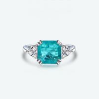 wholesale [925 Sterling Silver] Swelper Hot Sale 38ct Synthetic Paraiba Square 10*10 Asscher Cut High Carbon Diamond Ring for Women-Paraiba color 10*10; N81【R-0896】 No.5