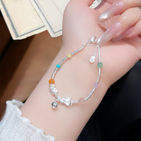 wholesale 999 Sterling Silver Daisy Butterfly Bracelet for Women, Broken Silver Light Luxury Accessory, Best Friend Natural Colored Stone Bracelet-A few taels of silver