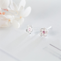 wholesale S925 Silver Narcissus Earrings for Women, Small Fresh Pink Diamond Flower Studs, Elegant Peach Blossom Sweet Jewelry for Women E5206-0-1