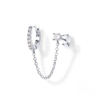 wholesale S925 Sterling Silver Tassel Chain Drop Earrings With Green Crystals, Street Style-Single platinum-white CZ 925 silver