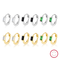 wholesale S925 Sterling Silver Ear Clips with Premium Feel, Cross-Border Hot-Sell Inlaid Color Zircon and Emerald Circle Earrings, Retro Style Design-Gold 925 silver