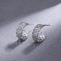 wholesale 925 Sterling Silver Pink Zircon Geometric Earrings for Women, New Trendy Small Design Sense Folded Earrings-0-0