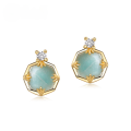 wholesale 925 Silver Metal Material, Japanese and Korean New Light Luxury Style Amazonite Stud Earrings, Small Retro Fashionable White Crystal Earrings for Wholesale-0-0