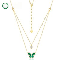 wholesale S925 Sterling Silver Japanese Korean Style Green Malachite Necklace, Bohemian Fresh and Elegant Butterfly Necklace and Bracelet Dual Wear-10K gold + swimming paint  925 silver