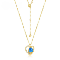 wholesale S925 Sterling Silver Gold-Plated Korean and Japanese New Light Luxury Synthetic Blue Crystal Heart Necklace Collarbone Chain Wholesale from Manufacturer-10K gold + swimming paint  925 silver