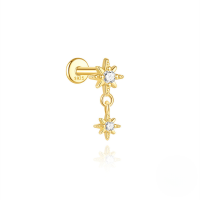 wholesale S925 Sterling Silver Love Marquise Zircon Fringe Flat Thread Ear Cartilage Stud-Single gold #3