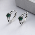 wholesale S925 Sterling Silver Women's Earrings New Luxury Style High-End Green Zircon Ear Hoop Elegant Ear Clip Earrings-0-0