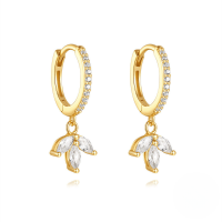 wholesale S925 Sterling Silver Dagger Flower Zircon Ear Climber Ear Cuff Hoop Earrings For Women, Geometric-Gold#4 925 silver