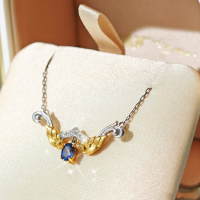 wholesale S925 Sterling Silver Red Elk Pendant Necklace Women's Collarbone Chain Light Luxury Niche Design Advanced Angel Wing Trend-BX0433-Platinum-Gold 925 Silver