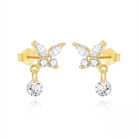 wholesale S925 Sterling Silver Geometric Smooth Butterfly Zircon Stud Earrings, Korean Minimalist Design-Gold#7&gt;925 silver