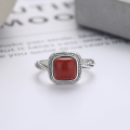 wholesale S925 silver vintage-inspired fashion square sugar inlaid with Nanhong agate Chinese-style design open ring-0-1
