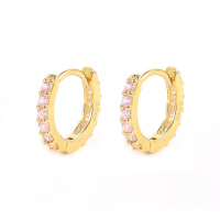 wholesale S925 Sterling Silver With Colorful Zircons Classic Hoop Earrings,-Gold-Pink Diamond